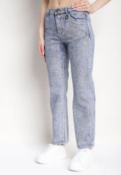 Niebieskie Szerokie Jeansy z Metalicznym Połyskiem Aleapia. Niebieskie jeansy damskie Born2be, z podwyższonym stanem. Za 119.99 zł.