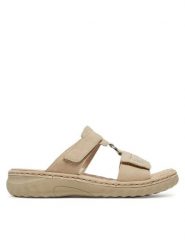Rieker Klapki 60481-62 Beżowy. Brązowe klapki damskie Rieker, bez wzorów, z materiału, bez obcasa. Za 239.99 zł.