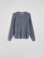 Sweter z bawełną - niebieski. Niebieskie swetry przez głowę męskie Reserved, l, bez wzorów, z bawełny, bez kołnierzyka. W wyprzedaży za 69.99 zł.