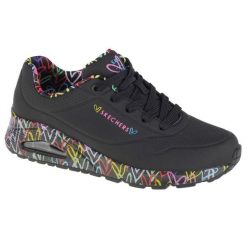Buty sportowe Sneakersy damskie, Skechers Uno-Loving Love. Czarne obuwie sportowe damskie Skechers, bez wzorów, z materiału, trekkingowe. Za 349.99 zł.