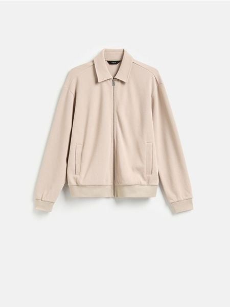 Rozpinana bluza z kołnierzem - beżowy. Brązowe bluzy męskie Reserved, l, bez wzorów, z bawełny, bez kaptura. Za 139.99 zł.