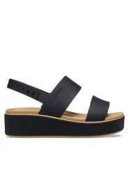 Crocs Sandały Brooklyn Matte Wrap Low Wedge 211802 Czarny. Czarne sandały damskie Crocs, bez wzorów, z tworzywa sztucznego, bez obcasa, na płaskiej podeszwie, bez zapięcia. Za 259.99 zł.