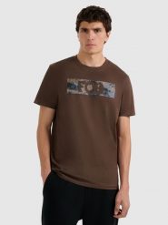 4F T-shirt regular z nadrukiem męski - brązowy XXL. Brązowe t-shirty męskie 4f, m, bez wzorów, z materiału, bez kołnierzyka. Za 69.99 zł.