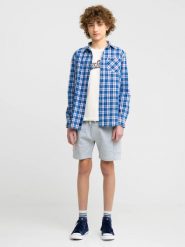 Szorty chłopięce dresowe z kieszeniami cargo szare Viler 901. Szare szorty dla chłopców Big Star, z aplikacjami, z dresówki, eleganckie. W wyprzedaży za 29.99 zł.