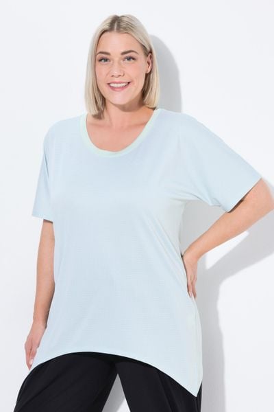 Damskie Koszula funkcjonalna wydłużone boki okrągły dekolt. Szare koszule damskie Ulla Popken, plus size, bez wzorów, z dżerseju, bez kołnierzyka, plus size, bez ramiączek. Za 239.99 zł.