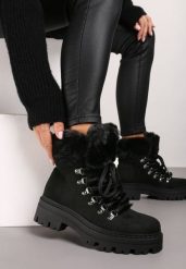 Czarne Traperki z Futerkiem na Grubej Podeszwie Tairene. Czarne śniegowce i trapery damskie Renee, z jeansu. Za 129.99 zł.