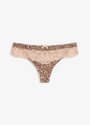 Stringi panty w panterkę. Brązowe stringi damskie bonprix, bez wzorów. Za 37.99 zł.