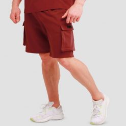 Szorty męskie fitness cargo regular Utility Red. Czerwone krótkie spodenki sportowe męskie GYMBEAM, m, bez wzorów, z bawełny, na fitness i siłownię. Za 80.90 zł.