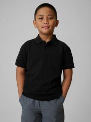4F Koszulka polo regular chłopięca - czarna 158 (12-13 lat). Czarne t-shirty dla chłopców 4f, bez wzorów, z dzianiny, bez ramiączek. Za 49.99 zł.