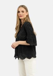 Ażurowa bluzka C-ZELDA. Czarne bluzki damskie Volcano, xl, w ażurowe wzory, z bawełny, boho, bez kołnierzyka, bez ramiączek. Za 139.99 zł.