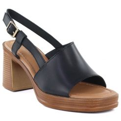 Sandały damskie na słupku czarne Potocki 54324. Czarne sandały damskie POTOCKI, bez wzorów, ze skóry ekologicznej, bez obcasa, na słupku, bez zapięcia. Za 199.99 zł.