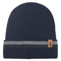 Jesienno-Zimowa Czapka (beanie) – Alties - Granatowa z Paskiem. Niebieskie czapki i kapelusze męskie Alties, na zimę, bez wzorów, z dzianiny, sportowe. Za 59.00 zł.