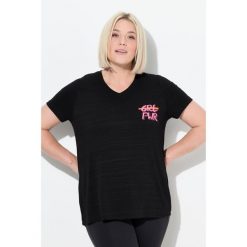 Damskie Bluzka funkcyjna wycięcia dekolt w serek rękaw 1/2 z recyklingu. Czarne t-shirty damskie Ulla Popken, plus size, bez wzorów, z elastanu, bez kołnierzyka. Za 199.99 zł.