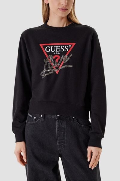 GUESS Czarna damska bluza Studded Love, Rozmiar S. Czarne bluzy damskie Guess, s, z aplikacjami, bez kaptura. W wyprzedaży za 270.99 zł.