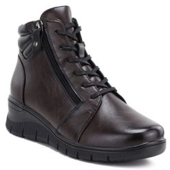 Skórzane botki damskie na koturnie czekoladowy brąz Vinceza 39963. Brązowe botki damskie VINCEZA, ze skóry, eleganckie, bez obcasa, na koturnie, bez zapięcia. Za 209.99 zł.