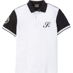 Shirt polo bonprix czarno-biały. Czarne koszulki polo męskie bonprix, l, bez wzorów, bez kołnierzyka, bez ramiączek. Za 54.99 zł.
