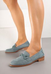 Zielone Mokasyny z Wkładką ze Skóry Naturalnej Zdobione Łańcuszkiem Delariona. Zielone mokasyny damskie Renee, z jeansu, eleganckie. Za 74.99 zł.
