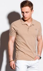 Ombre Koszulka męska polo klasyczna bawełniana S1374 - beżowa M. Brązowe koszulki polo męskie Ombre, m, bez wzorów, z bawełny, klasyczne, bez ramiączek. Za 49.99 zł.
