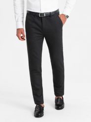Męskie klasyczne spodnie chino z delikatną teksturą - czarne V5 OM-PACP-0188 - XXL. Czarne spodnie materiałowe męskie Ombre Clothing, l, bez wzorów, z bawełny, klasyczne. W wyprzedaży za 159.99 zł.