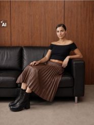 Plisowana spódnica midi z imitacji skóry - brązowy. Brązowe spódnice damskie Sinsay, l, bez wzorów, ze skóry, midi. Za 59.99 zł.