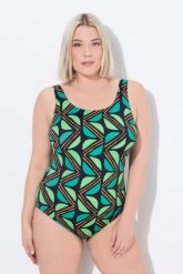Damskie Strój kąpielowy dżungla bez miękkich miseczek okrągły dekolt. Czarne kostiumy jednoczęściowe damskie Ulla Popken, plus size, bez wzorów, z elastanu, sportowe, plus size, do pływania. Za 199.99 zł.