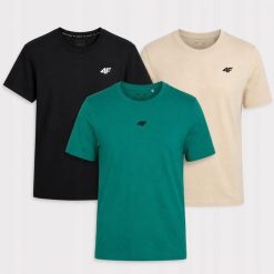 KOMPLET KOSZULEK MĘSKICH 4F 3PAK ZESTAW T-SHIRT. T-shirty męskie 4f, m, bez wzorów, z bawełny, sportowe, bez kołnierzyka. Za 117.99 zł.