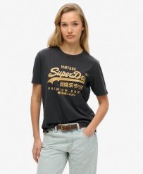 Luźna koszulka z organicznej bawełny metalicznej Vl. Czarne t-shirty damskie Superdry., s, bez wzorów, z bawełny, bez kołnierzyka. Za 162.50 zł.