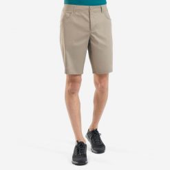 Spodenki turystyczne męskie Quechua NH100. Brązowe krótkie spodenki sportowe męskie QUECHUA, l, bez wzorów, z bawełny, trekkingowe. Za 49.99 zł.
