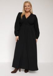 Czarna Rozkloszowana Sukienka z Marszczeniem i Gumką w Pasie Fedorna. Czarne sukienki damskie Born2be, na co dzień, plus size, bez wzorów, eleganckie, bez kołnierzyka, plus size, bez ramiączek, rozkloszowane. Za 169.99 zł.
