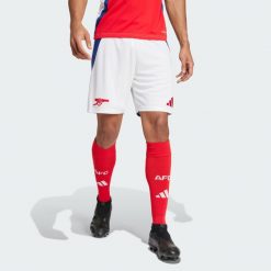 Szorty Arsenal 24/25 Home. Białe krótkie spodenki sportowe męskie Adidas, s, bez wzorów, z materiału, do piłki nożnej. Za 199.00 zł.