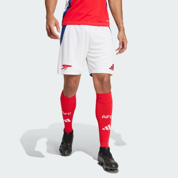 Szorty Arsenal 24/25 Home. Białe krótkie spodenki sportowe męskie Adidas, xl, bez wzorów, z materiału, do piłki nożnej. W wyprzedaży za 168.50 zł.