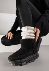 Czarne Śniegowce na Platformie Ozdobionej Tłoczeniem Apinelle. Czarne śniegowce i trapery damskie Renee, z jeansu. Za 99.99 zł.