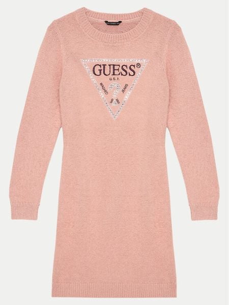 Guess Sukienka dzianinowa J4BK11 Z3K20 Różowy Regular Fit. Czerwone sukienki dla dziewczynek Guess, z aplikacjami, z dzianiny, bez ramiączek. Za 149.99 zł.