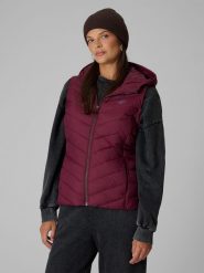 4F Bezrękawnik z wypełnieniem syntetycznym damski - burgundowy XL. Czerwone kurtki damskie 4f, xl, bez wzorów, z materiału, z kapturem, trekkingowe. Za 229.99 zł.