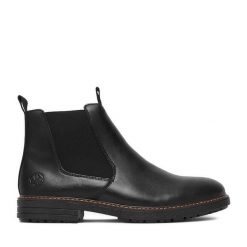 Botki Rieker. Czarne botki męskie Rieker, bez wzorów, bez zapięcia. Za 439.99 zł.