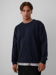 4F Bluza dresowa regular bez kaptura męska - granatowa XXL. Niebieskie bluzy męskie 4f, m, bez wzorów, z bawełny, bez kaptura. Za 159.99 zł.