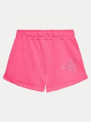 Guess Szorty materiałowe J4GD13 KA6R3 Różowy Regular Fit. Czerwone spodenki dla dziewczynek Guess, z aplikacjami, z bawełny. Za 149.99 zł.