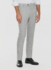 PAKO LORENTE – Szare garniturowe spodnie męskie w kratę. Szare eleganckie spodnie męskie Pako Lorente, m, bez wzorów, z elastanu. Za 299.99 zł.