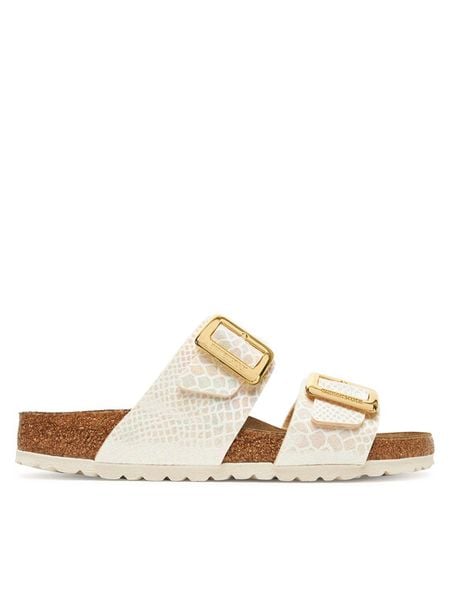 Birkenstock Klapki Sydney Cushion Buckle 1030258 Écru. Klapki damskie Birkenstock, bez wzorów, ze skóry, bez obcasa. Za 429.99 zł.