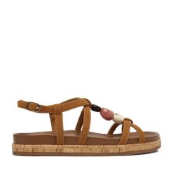 Sandały JENNY. Brązowe sandały damskie Jenny, bez wzorów, bez obcasa, na płaskiej podeszwie, bez zapięcia. Za 119.99 zł.