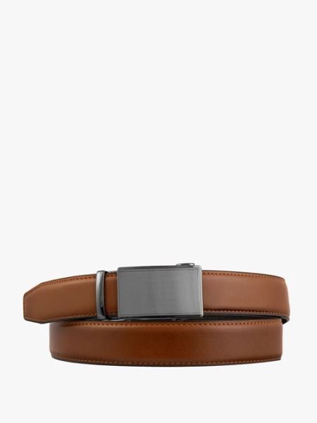 Rudy pasek ze skóry licowej. Brązowe paski damskie Ryłko, bez wzorów, ze skóry, klasyczne. Za 129.99 zł.