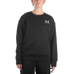 Under Armor Essential Czarna Bluza Fleece Damska. Czarne bluzy damskie Under Armour, s, bez wzorów, z bawełny, bez kaptura. Za 278.35 zł.