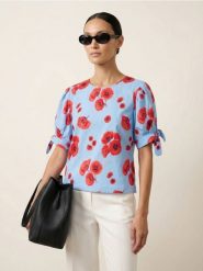 Bawełniana koszulka z bufkami - wielobarwny. T-shirty damskie Sinsay, l, bez wzorów, z bawełny, bez kołnierzyka. Za 39.99 zł.