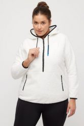Damskie Polarowa bluza nadrukowane współrzędne zasuwane kieszenie długie rękawy. Białe bluzy damskie Ulla Popken, plus size, bez wzorów, z materiału, z kapturem. Za 279.99 zł.