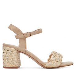 Sandały DeeZee. Brązowe sandały damskie DeeZee, bez wzorów, bez obcasa, na słupku, bez zapięcia. Za 129.99 zł.