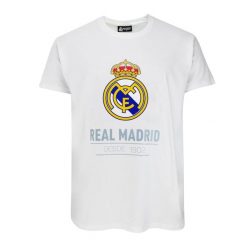 Koszulka Real Madryt - licencjonowana. Białe koszulki sportowe męskie Real Madrid, m, bez wzorów, bez kołnierzyka, bez ramiączek, do piłki nożnej. Za 99.00 zł.
