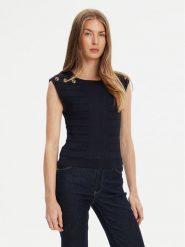 Guess Bluzka W5YR12 Z0130 Granatowy Regular Fit. Niebieskie bluzki damskie Guess, l, z aplikacjami, z syntetyku, bez kołnierzyka, bez ramiączek. Za 279.99 zł.