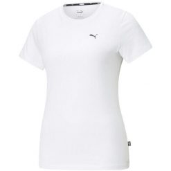 Koszulka treningowa damska Puma ESS Small Logo Tee. Białe koszulki sportowe damskie Puma, s, bez wzorów, bez kołnierzyka, bez ramiączek. Za 186.00 zł.