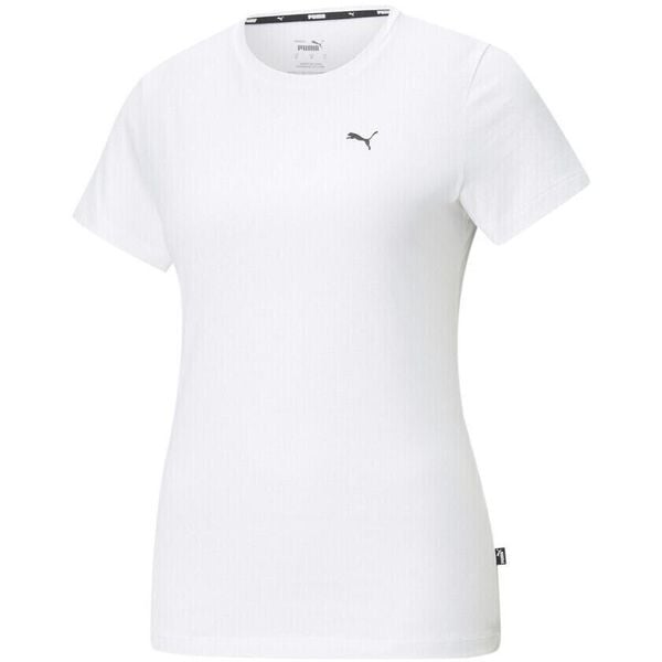 Koszulka treningowa damska Puma ESS Small Logo Tee. Białe koszulki sportowe damskie Puma, s, bez wzorów, bez kołnierzyka, bez ramiączek. Za 186.00 zł.