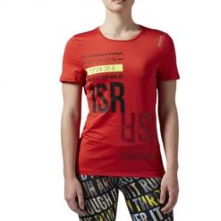 Koszulka treningowa damska Reebok AX8931. Czerwone koszulki sportowe damskie Reebok, l, bez wzorów, z materiału, bez kołnierzyka, bez ramiączek, na fitness i siłownię. Za 174.00 zł.